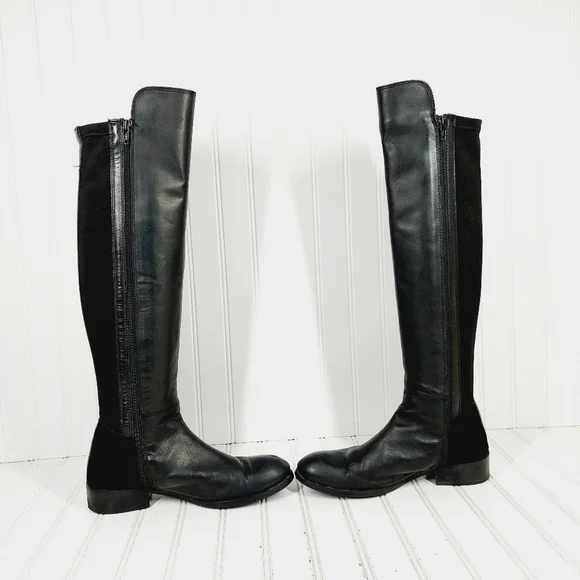 Luichiny Trend Lee Black Leather Stretch Panel Over The Knee Zip Up Boots K29 - Picture 7 of 15